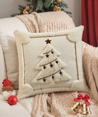 Faux Fur Christmas Pillow Covers 16x16 Set of 2