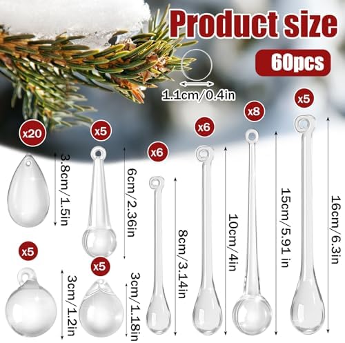 Vercraft 60 Pcs Clear Glass Christmas Ornaments for Christmas Tree