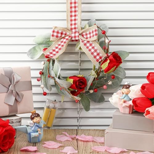Syhood 2 Pcs 9 Inch Mini Valentine's Day Red Rose Wreaths