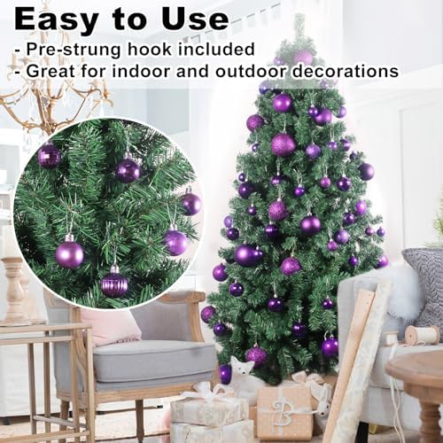 Purple 1.6" Small Christmas Balls Christmas Tree Decoration Ornaments Shatterproof Hanging Balls for Birthday Halloween Holiday Wedding Decorations Set of 18pcs