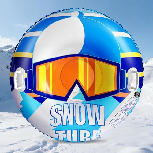47" Hard-Bottom Snow Tube, Heavy-Duty Inflatable Snow Sled