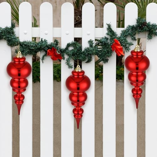 Soulchen 2 Pcs 12" Large Christmas Finial Drop Ornaments, Shiny, Red