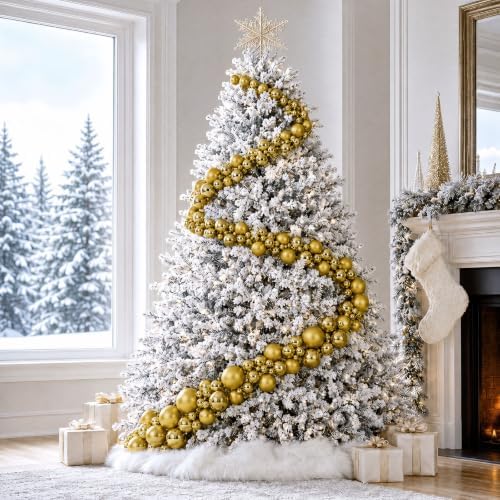 Sosation 29.5Ft Christmas Ball Ornament Garland, Gold, Glossy Matte