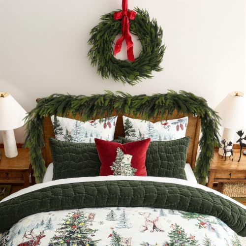 N&T NIETING 2 PCS Christmas Norfolk Pine Garland, Real Touch Pine Garlands Faux Greenery Garland Winter Christmas Garland for Table Mantle Fireplace Holiday Indoor Outdoor Xmas Decorations (6 FT)