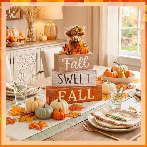 Moucuny 4 Pcs Highland Cow Fall Table Decorations, Sweet Fall Pumpkin Signs