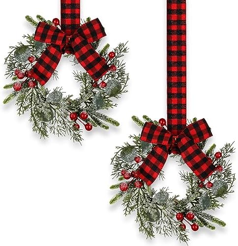 Syhood 2 Pcs 9 Inch Mini Christmas Red Berry Wreaths