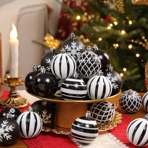 SHareconn 30ct 2.36 Inch Christmas Tree Balls Ornaments, Black & White,60mm