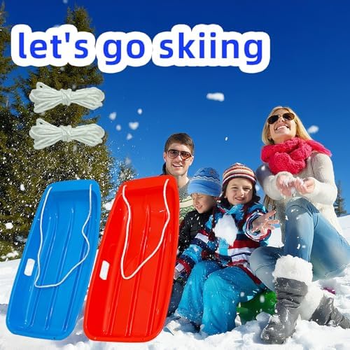35 Inch All-Season Snow Sled, 2-Person Heavy Duty Plastic Toboggan with Pull Rope, 2 Handles,Reinforced Structure, Wider and Thicker Design with High Weight Capacity