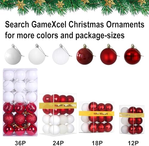 Red & White 2.5" Christmas Balls Christmas Tree Decoration Ornaments Shatterproof Hanging Balls for Birthday Halloween Holiday Wedding Decorations Set of 10pcs