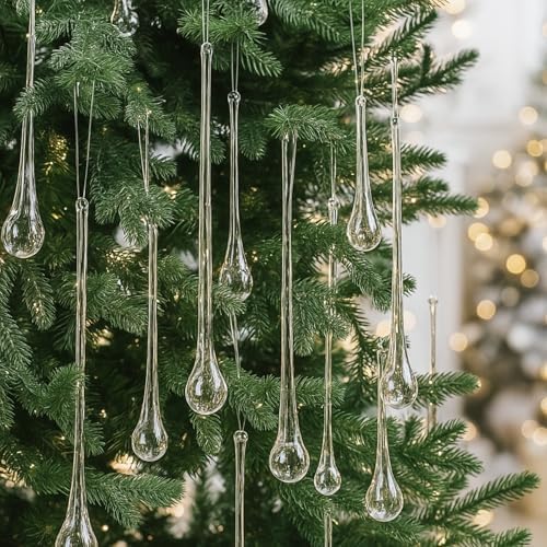 22 Pcs Crystal Glass Teardrop Christmas Ornaments, 4 Large Size