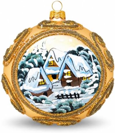 Hand Blown Glass Ball Christmas Ornament, 5 in, Winter Charm Cottages