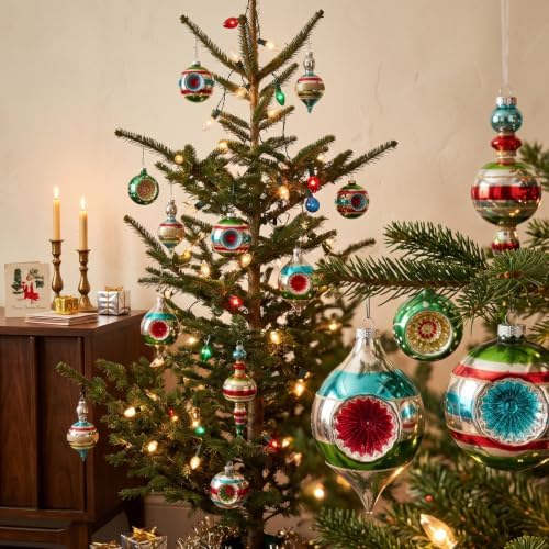 Junkin 12 Pcs Vintage Glass Christmas Ornaments,Hanging Decor, Stripes 2