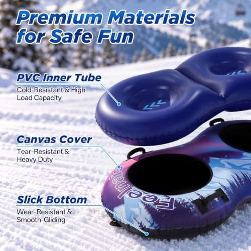72" Snow Tube for Kids and Adult, 2 Person Snow Sled for Winter