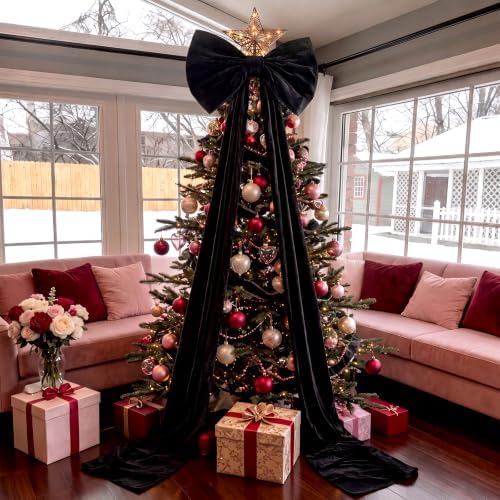 118 x 47 Extra Large Christmas Black Velvet Bows Outdoor