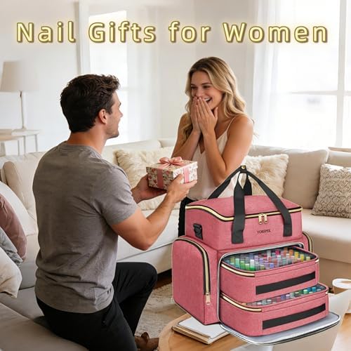 YOREPEK XL Nail Polish Organizer Case for 96 to 100+ Bottles, Pink