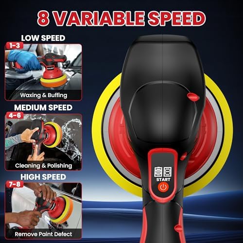 Cordless Buffer Polisher Kit For MILWAUKEE 18V LI-ION Battery.6-Inch Orbital Buffer Polisher with 8 Variable Speed with 25pcs Polishing Accessories, for Car Polishing/Waxing (Tool Only)