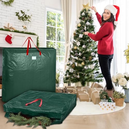 2 Pcs 48 Inch Christmas Wreath Storage Bags with Handle, Green