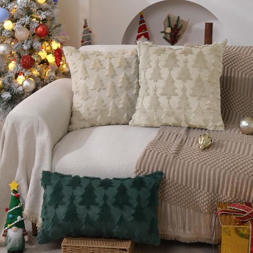 DFXSZ Christmas Tree Pillow Covers 16x16 Set of 2 Christmas Decor BeigeStar