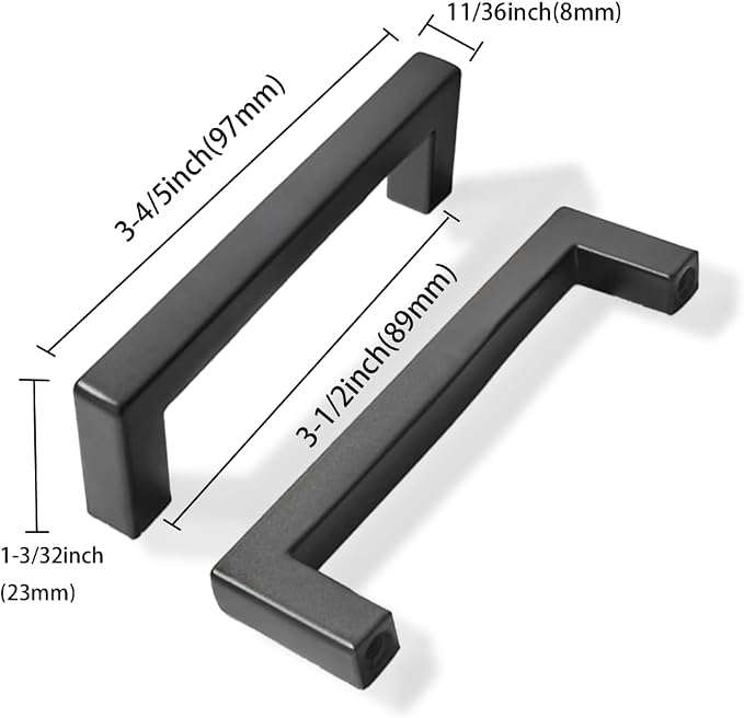khtumeware 20 Pack 3-1/2 inch Center to Center Solid Black Cabinet Pulls Square Bar Drawer Handles Cabinet Handles Matte Black Drawer Pulls Kitchen Cabinet Hardware