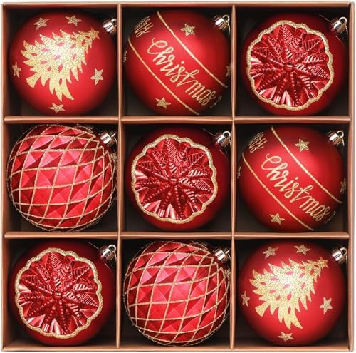 SHareconn 100MM/4 Inch 9PCS Large Christmas Balls Ornaments, Red and Gold