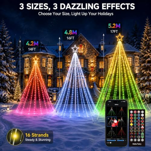 14FT Outdoor Christmas Tree Lights for Flagpole, DIY Music Sync App Control