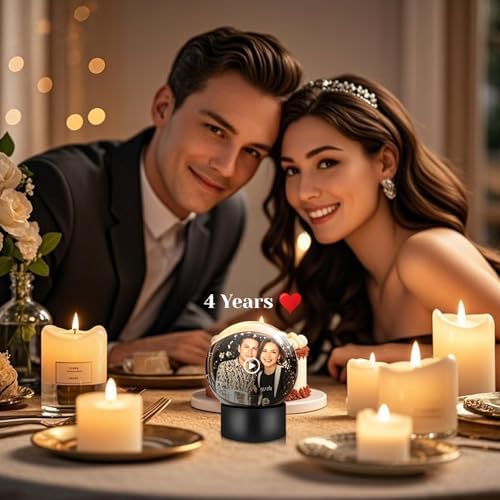 Memory Sphere Lamp, Crystal Ball Video Player 2.8" Memory Orbs Ornament 4GB Uploadable Videos & Photos, Personalized Unique Desk Night for Couples Friends Birthday Christmas (Black Memory Orb WIFI)