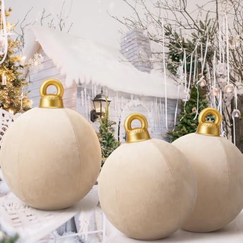 Jetec 3 Pcs 32 Inch Giant Velvet Christmas Inflatable Balls, Creamy White