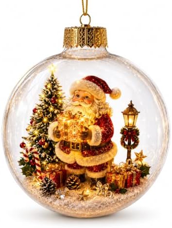 Glowing Christmas Ornaments - Mini Gold Light-Up Christmas Ball Ornaments - Christmas Tree Ornament with Warm LED Light for Tree Mantel, Holiday Scene Decoration & Gift