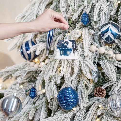 JORNOY 106Pcs Christmas Ornaments Bulk, Shatterproof Plastic Hanging Balls Bulbs Assorted Decor for Tree Decorations Home Holiday Party with Lanyard, Silver & Blue