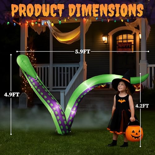 Outvita Halloween Inflatable Octopus Tentacles 4.9FT, 2 Pack Blow Up Outdoor Decoration with LEDs, Halloween Decor for Yard, Party, Garden