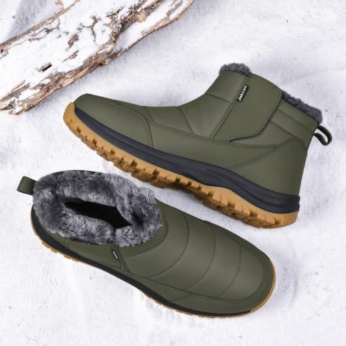 Jakcuz Plus Size Men's Water Resistant Winter Snow Boots with Warm Faux Fur