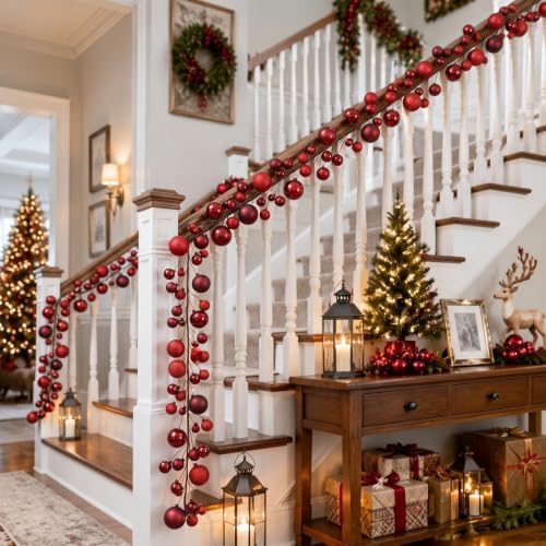 2 Pcs 9 ft Christmas Ball Ornament Garland, Burgundy