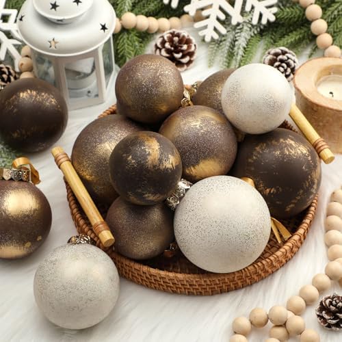 Yunlly 18 Pcs Neutral Christmas Ball Ornaments, Textured Xmas Tree Decor