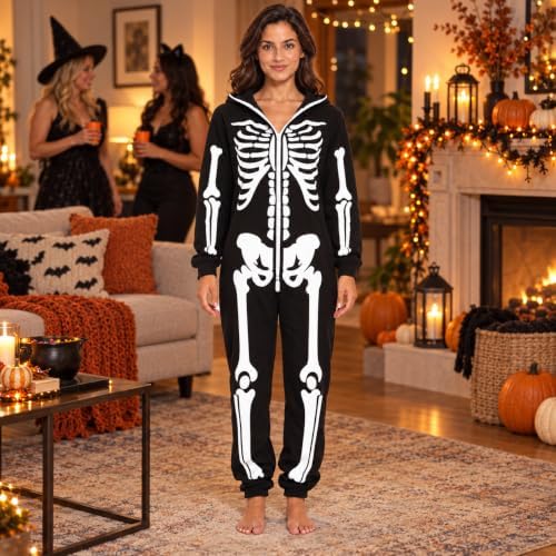 Just Love Women's Adult Onesie Skeleton Halloween Costume with Hood