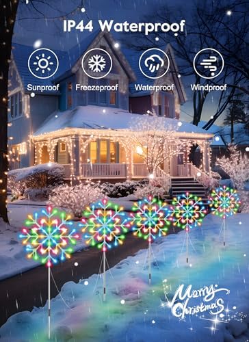 Brightown Snowflake Lights Outdoor, 10 Large Snowflake Christmas Pathway Lights Outdoor Christmas Decorations Yard Sidewalk Walkway Driveway Marker Stake, Multicolor