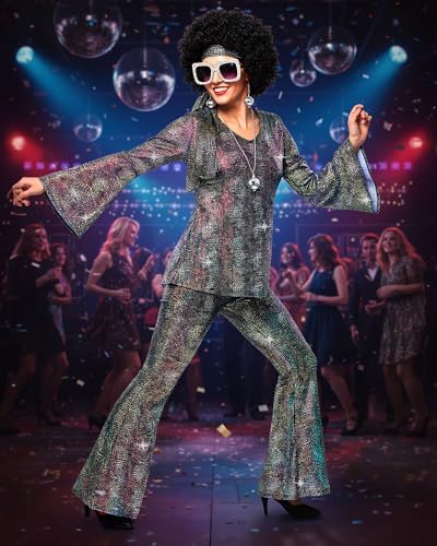 Jexine 70s Disco Outfit Women Sequin Sparkly Costume