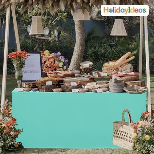 HolidayIdeas 4-Pack 6ft Open Back Fitted Tablecloths for Craft Shows Aqua