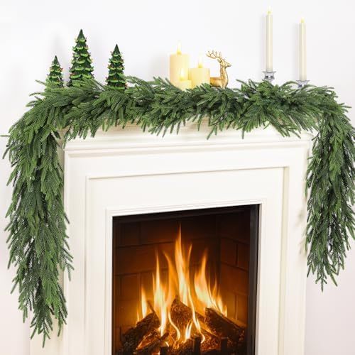 TOWPONICS 2Pcs 6FT Christmas Garland, Norfolk Pine Garland for Mantle Decor