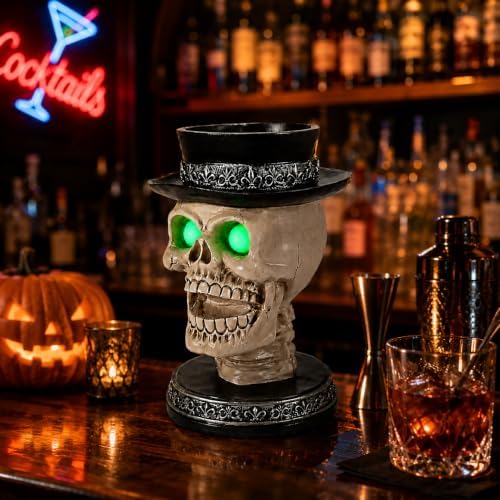 Halloween Skull Candy Bowl with Glowing Eyes and Batteries Included