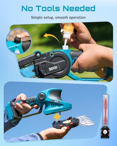 SEESII 3 in 1 Cordless Mini Chainsaw & Hedge Trimmer, Grass Shear Combo