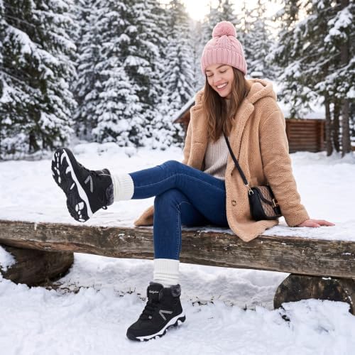 Littleplum Womens Snow Boots - Warm Fur Line Anti Slip Winter Short Boots Comfortable Lace Up Ankle Booties for Outdoor Hiking