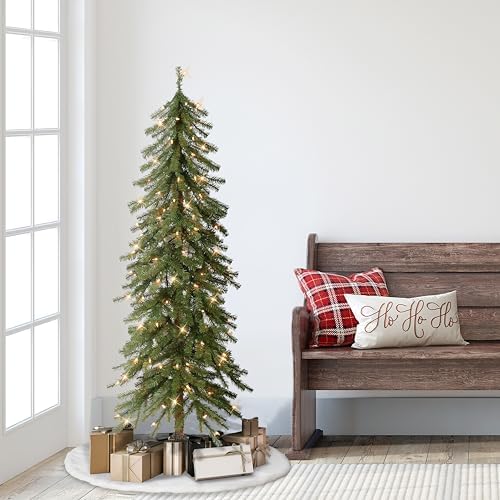 Puleo International 5ft Pre-Lit Alpine Artificial Christmas Tree with 150 Clear Lights, 391 Realistic Dense Branch Tips, Easy Setup Artificial Trees with Sturdy Metal Stand