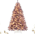 HAPPYGRILL 6 FT Pre-lit Tinsel Christmas Tree Artificial Xmas Tree with 250 LED Lights, 8 Modes, 688 Deep Purple Branch Tips, Folding Metal Stand, Seasonal Holiday Tree for Home Office Party