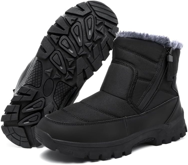 Men's Mid-Calf Winter Boots Zipper Snow Boots Mens Fur Lined Warm Boots
