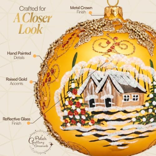 Hand Blown Glass Ball Christmas Ornament, 6 in, Blast Gold