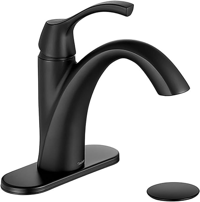 TimeArrow Bathroom Sink Faucet Matte Black, Single Handle Bathroom Faucet for 1 Hole with 3 Holes Deck Plate, Lavatory Vanity Faucets, Pop Up Drain and Water Supply Lines Included, TAF206-MB