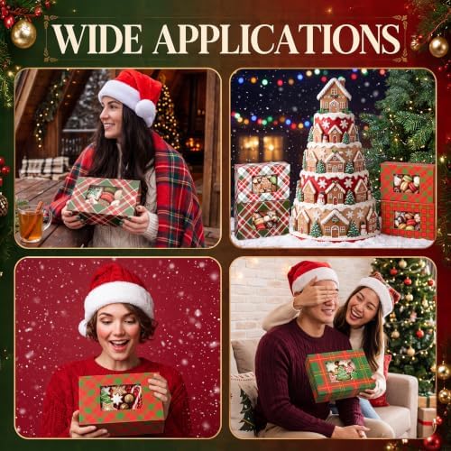 Tenceur 60 Pcs Christmas Cookie Box Window,8.7 x 5.8 x 2.8'',Tartan