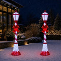 60Inch Outdoor Christmas Decorations Outdoor Lighted Lamp Post 3D Lamppost LED Lighted Display with 128 LED Lights&Bow, Holiday Decorations for Yard, Porch, Patio (2-Pack)