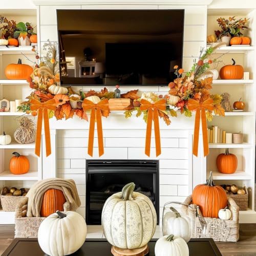 Hongsome 12Pcs Fall Velvet Ribbon Bows Tree Decorations 5in x 10in Orange