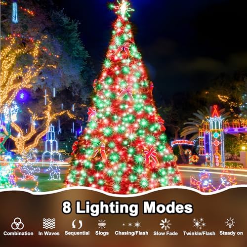 196 FT 500 LED String Lights Outdoor Indoor, Christams String Lights Waterproof 8 Modes & Timer, Fairy Lights Plug in for Bedroom, Weeding, Patio, Party, Christmas Decor (Red+Green)